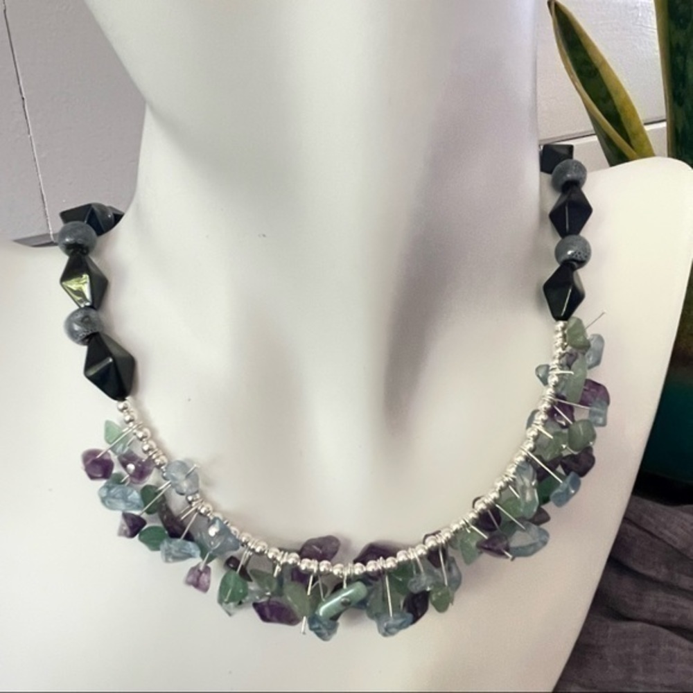 Artisan Handmade Amethyst Aventurine Pastel Necklace 19” Retro Gemstone - Picture 9 of 9